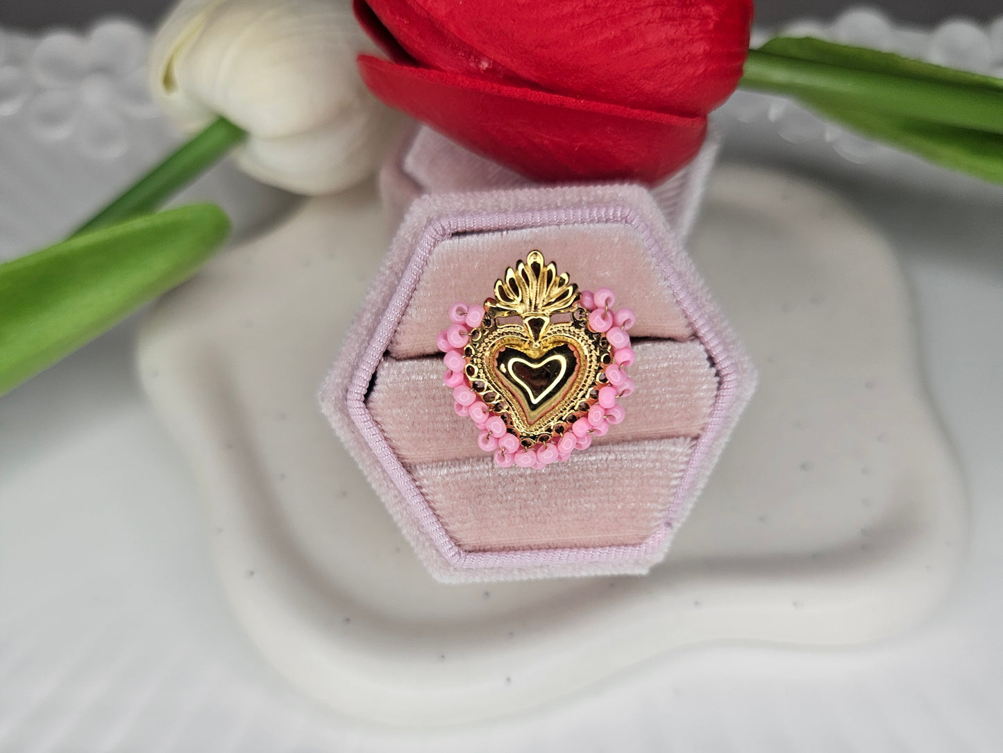 Anello cuore sacro paillettes